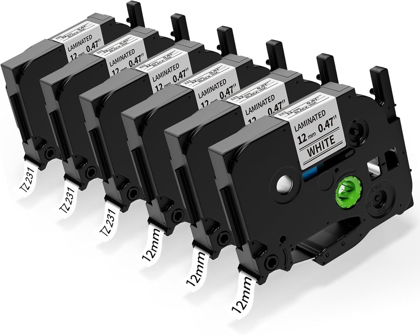 Label Maker Tape, Tze Tz Tape 12mm 0.47 Laminated White TZe-231 Replace for Brother P Touch TZ-231 AZe-231 Compatible with Brother P-Touch Label Maker Refills PT-D210 PTH110 PTD220,6PK