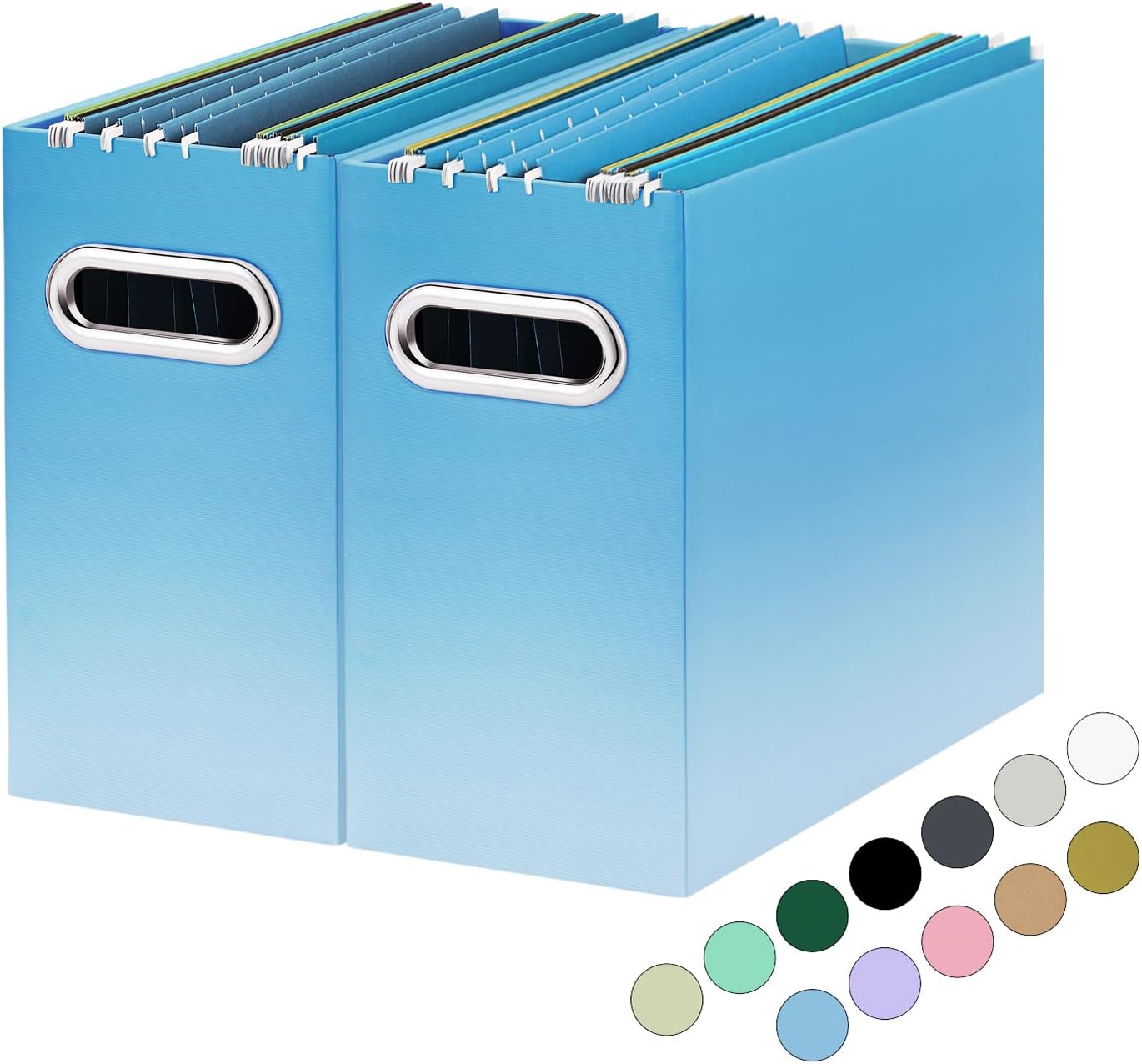 Oterri File Organizer, 2 Packs Small Storage Box, Cardboard File Folder Organizer, Collapsible File Box for Hanging File Folders Letter Size, Portable Filing Organizer (Gradient Light Blue)