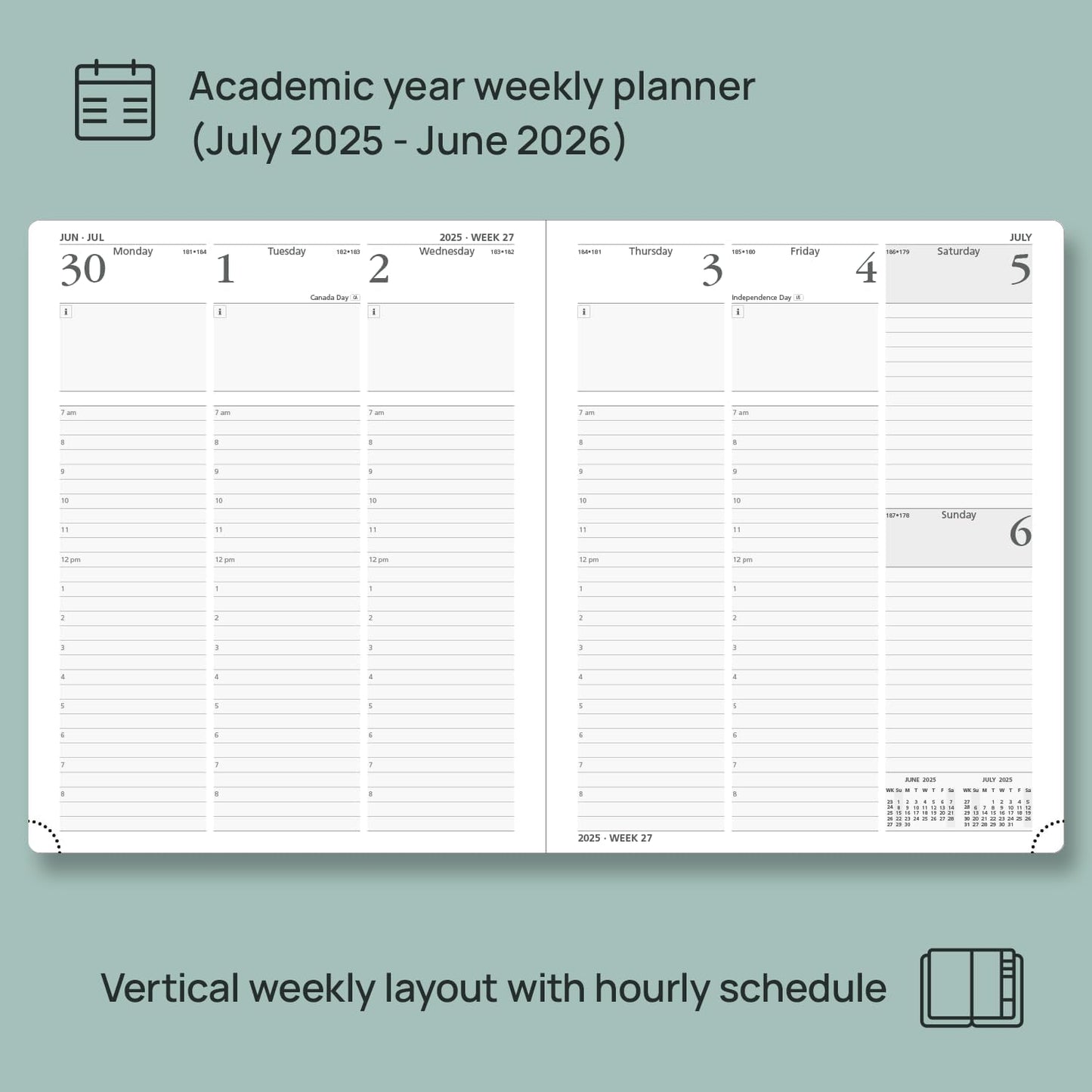 POPRUN Planner 2025-2026 (Large - 8.5'' x 10.5'') Academic Weekly Calendar (July 2025 - June 2026) with Hourly Time Slots, Monthly Tabs, 100GSM Thick Papers, Leather Soft Cover - Night Sky Blue