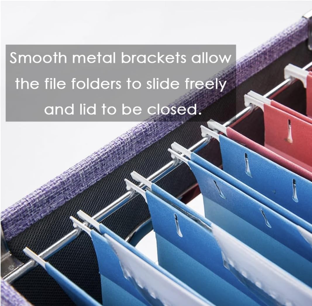 PRANDOM File Organizer Box - Set of 2 Collapsible Decorative Linen Filing Storage Hanging File Folders with Lids Office Cabinet Letter/Legal Size Purple (17x14x11.2 inch)