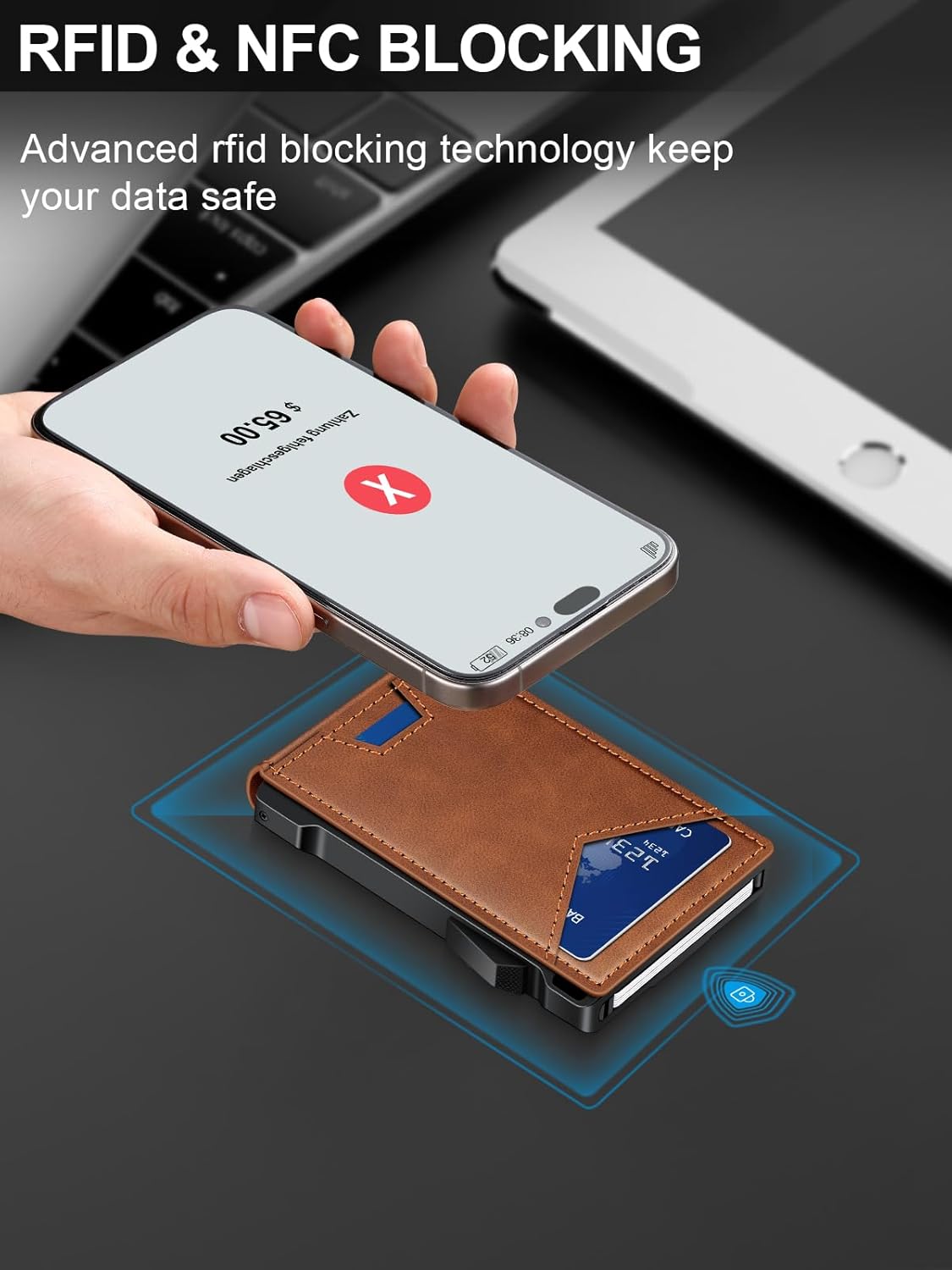 Wallet for Men RFID Wallet with 2 ID Windows & Money Clip, Slim Pop Up Card Holder for 10-12 Cards, Bifold Minimalist Smart Wallet for Front Pocket, Compact Metal Credit Card Holder, Gifts for Men