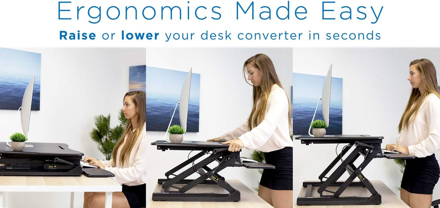Mount-It! Standing Desk Converter with Keyboard Tray | 35" Adjustable Sit-to-Stand Desktop Riser for Dual Monitors and Laptops | Ergonomic Stand Up Desk Converter with Gas Spring | Black