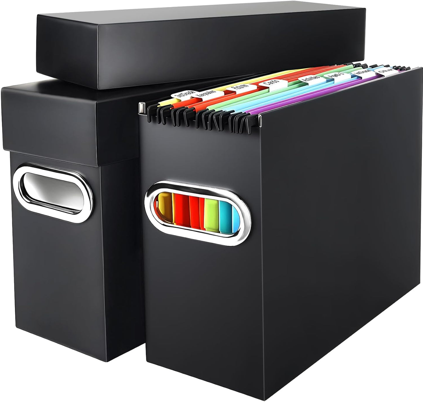File Organizer Box with Lid, Collapsible Hanging File Folder Storage Boxes for Documents, Portable Filing Organizer for Office, Home, Classroom(Black, 2 Pack)