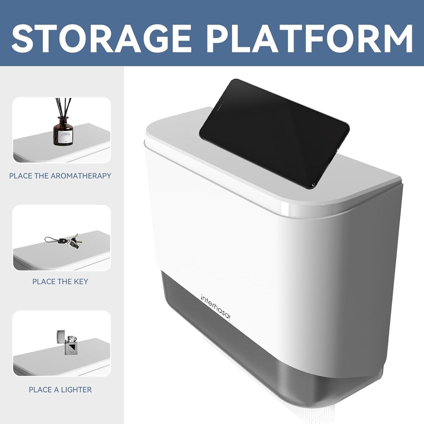 Paper Towel Dispenser Wall Mount Adhesive Multifold Trifold c-Fold Folded Commercial Paper Hand Towel Dispenser for Bathroom 10.8" L x 3.5" W x 8" H (White)