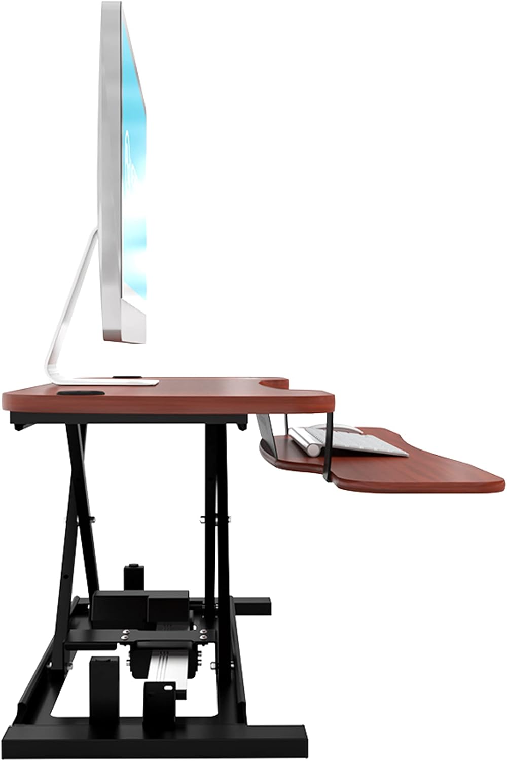 VERSADESK® PowerPro™ Elite 36” x 24" – App Controlled Electric Standing Desk Converter w/USB Charging Port. Raises up to 20”. Fully Assembled – Includes LED Lights. Supports 80 lbs. – Cherry
