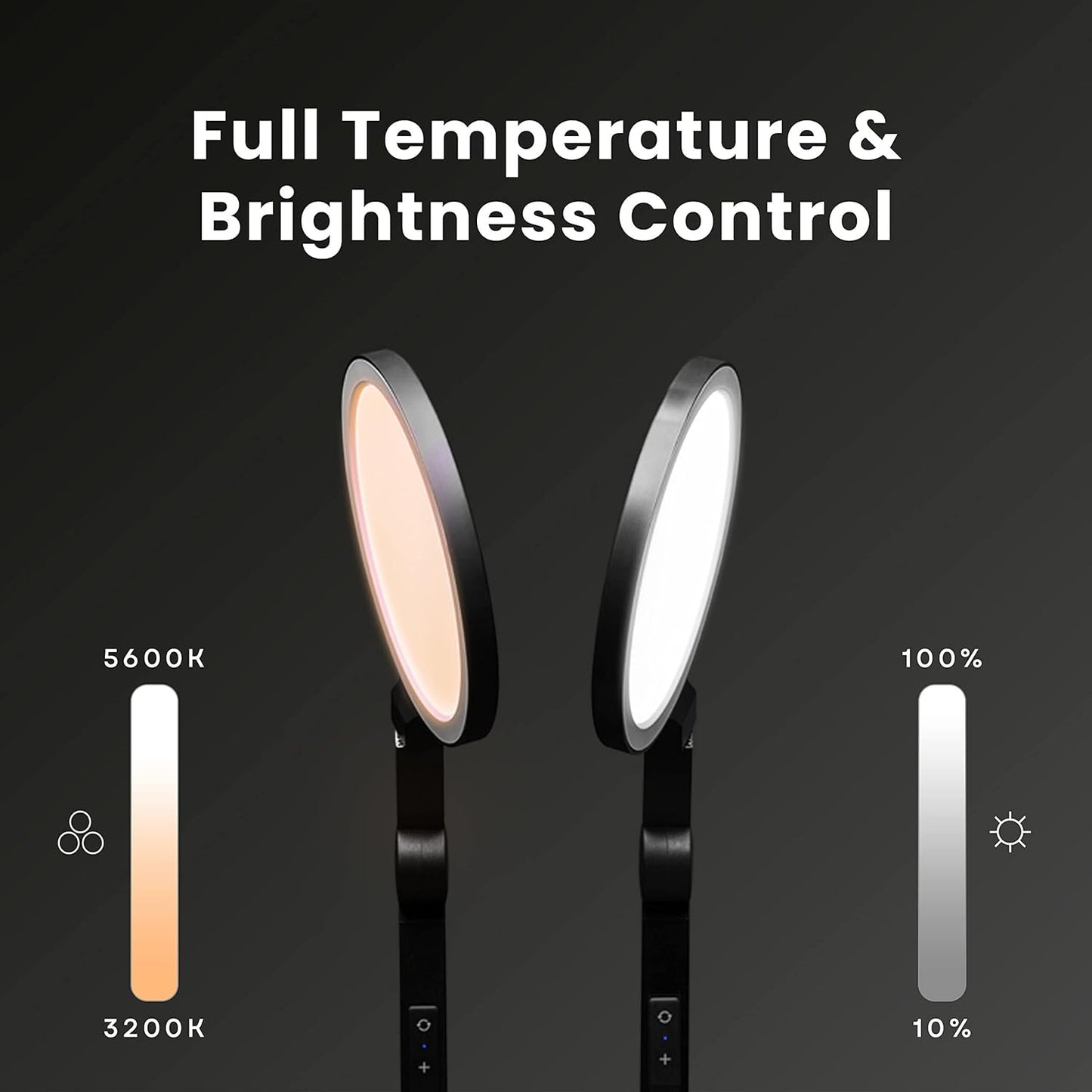 LUME CUBE Edge Light 2.0 LED Black Desk Lamp | Dimmable Home Office Desk Light with USB Charging Port & Strong Swing Arm | Adjustable Color Temperature and Brightness | Circle Webcam Light