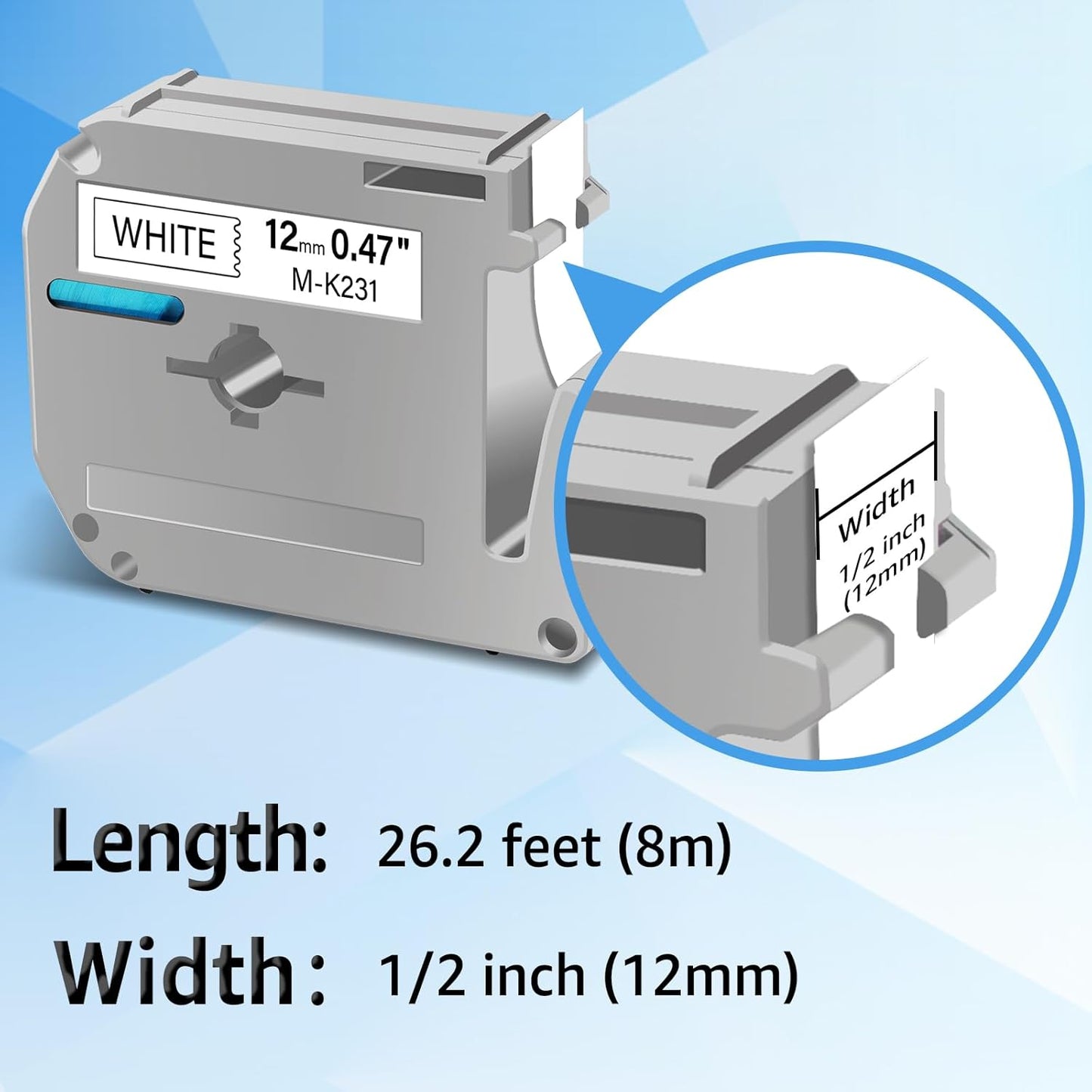 Compatible for Brother P-Touch M Tape M-K231 MK231 M231 MK-231 Black on White Label Tape 0.47" (12mm) x 26.2ft for PT-90 PT-M95 PT-70 PT-70BM PT-85 PT-80 PT-45 PT-65 Label Makers, 1 Pack