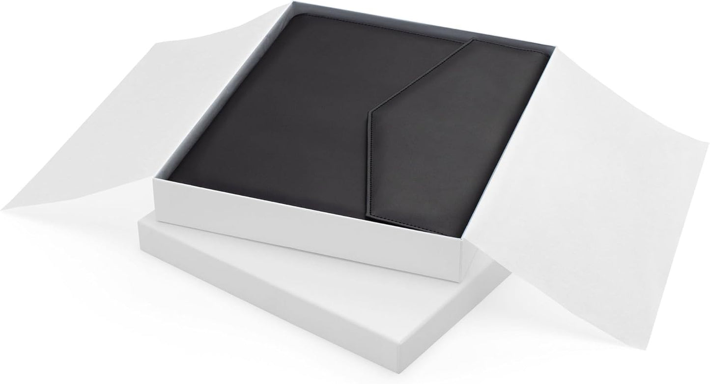 Padfolio Binder Organizer for Women | Faux Leather Portfolio Folder for Resume, Documents, Notebook, Tablet and Business Cards | Notepad Included - Black