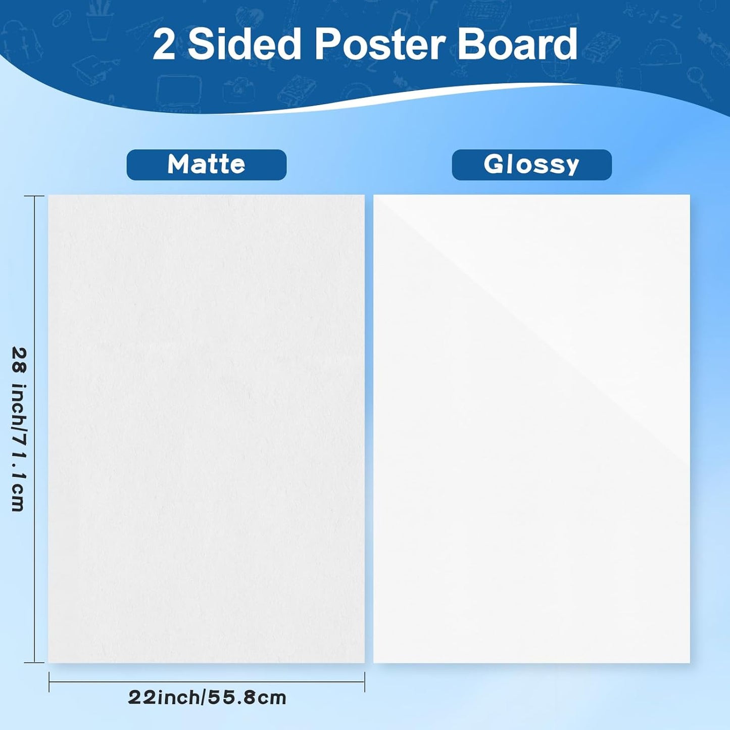 30Pcs VinTS 22x28 White Poster Board, 2 Side Glossy & Matte Thickness Poster Board Bulk for Vision, Science Fair, School Arts (Pack of 30)