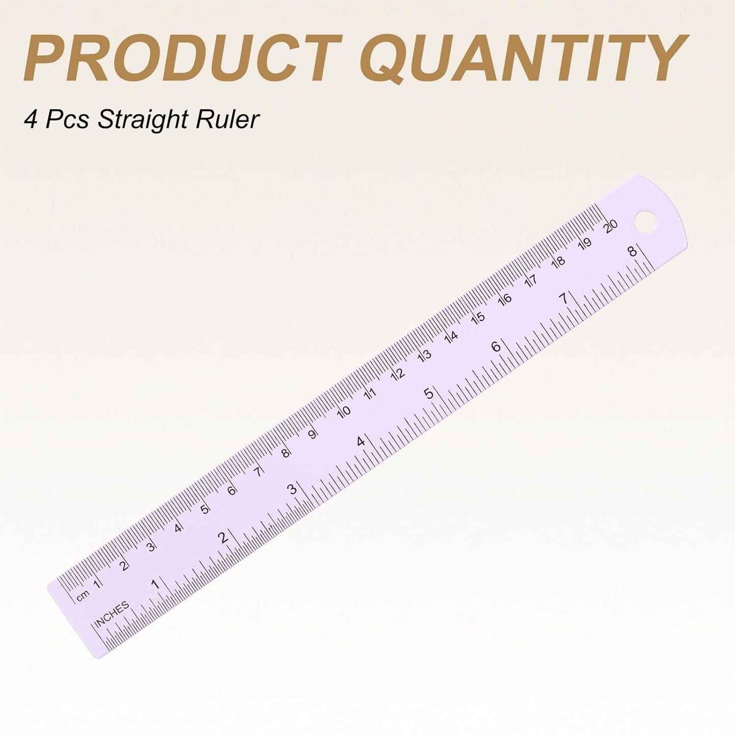 HARFINGTON 4pcs Metal Straight Ruler 20cm Metric SAE Aluminum Alloy Measuring Rulers Scale Tool with Hole for Measure Study Reading Classroom Office, Purple