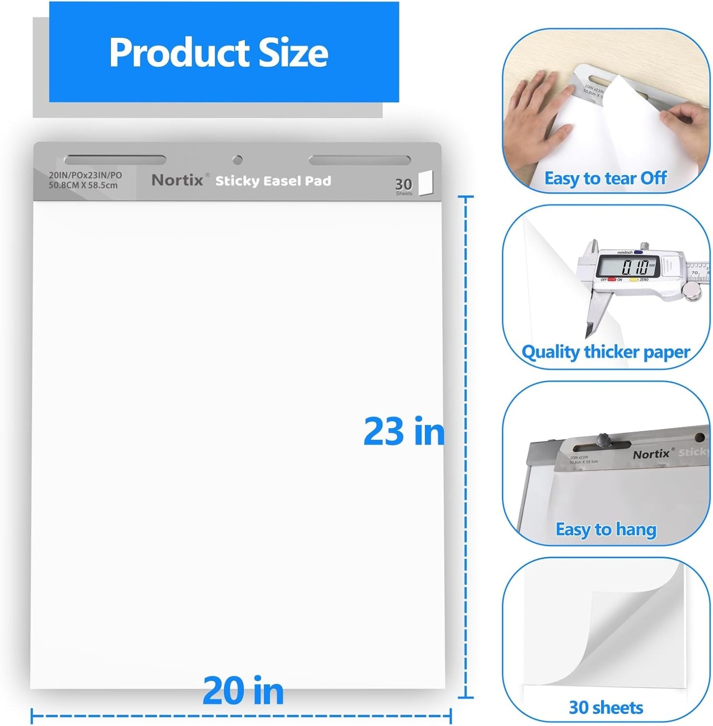 Nortix Sticky Easel Pads, Anchor Chart Paper, Chart Paper for Teachers, Super Adhesive & Bleed-Resistant, 20 x 23 inch, 30 Sheets/Pad, 6 Pads