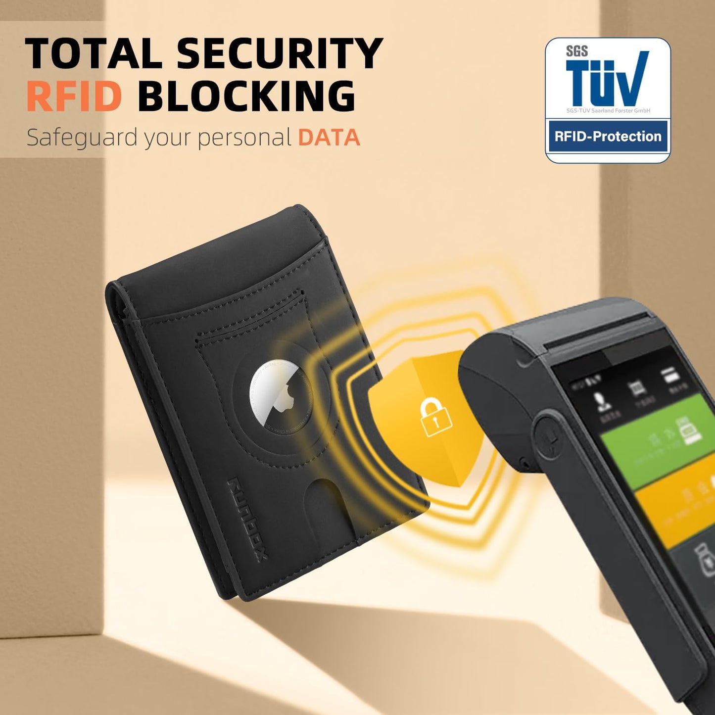 RUNBOX AirTag-Wallet-Mens-Slim-RFID Blocking Wallets Leather with Bill Compartment Air Tag Bifold Card Holder Wallet Gifts for Men Dad