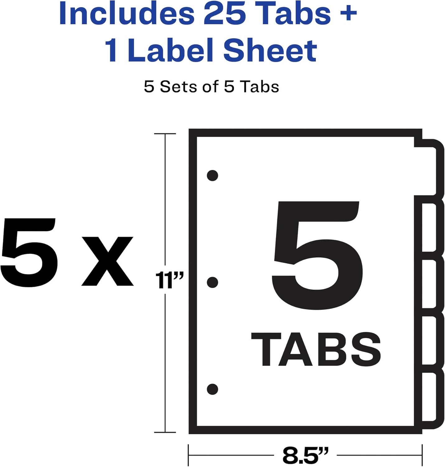 Avery 5 Tab Dividers for 3 Ring Binder, Easy Print & Apply Clear Label Strip, Index Maker Customizable White Tabs, 5 Sets (11436)