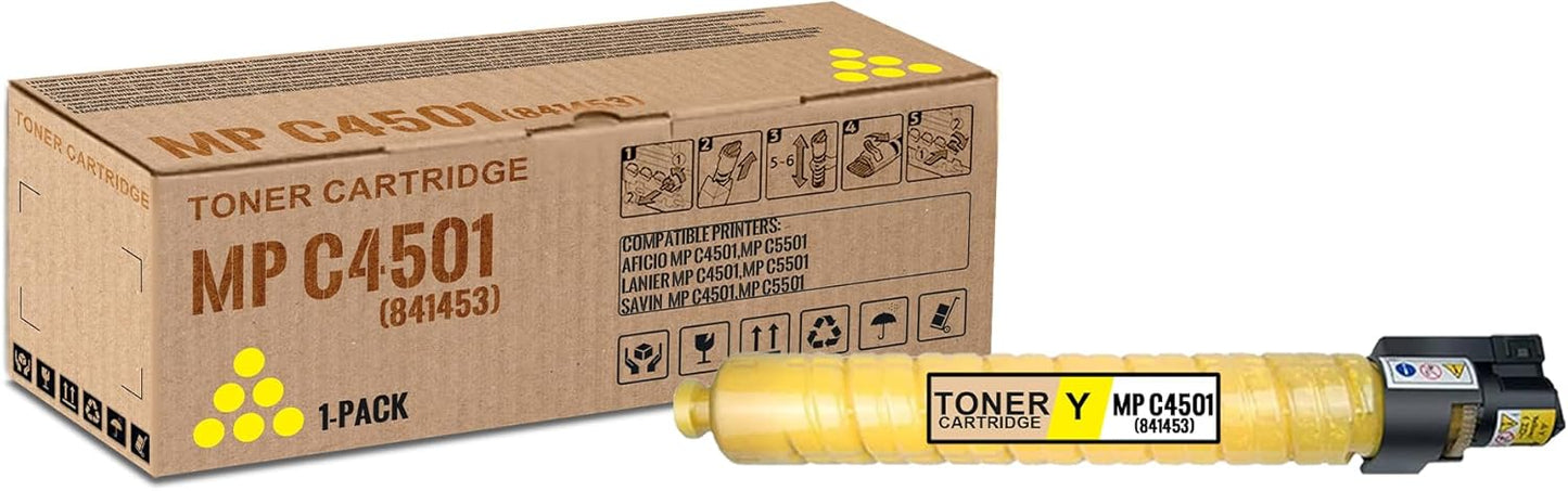 1 Pack MP C4501 Yellow Toner Cartridge | Replacement for Ricoh MP C4501 Work with Aficio MP C4501 Aficio MP C5501 Lanier MP C4501 Lanier MP C5501 Savin MP C4501 Savin MP C5501 | 841453