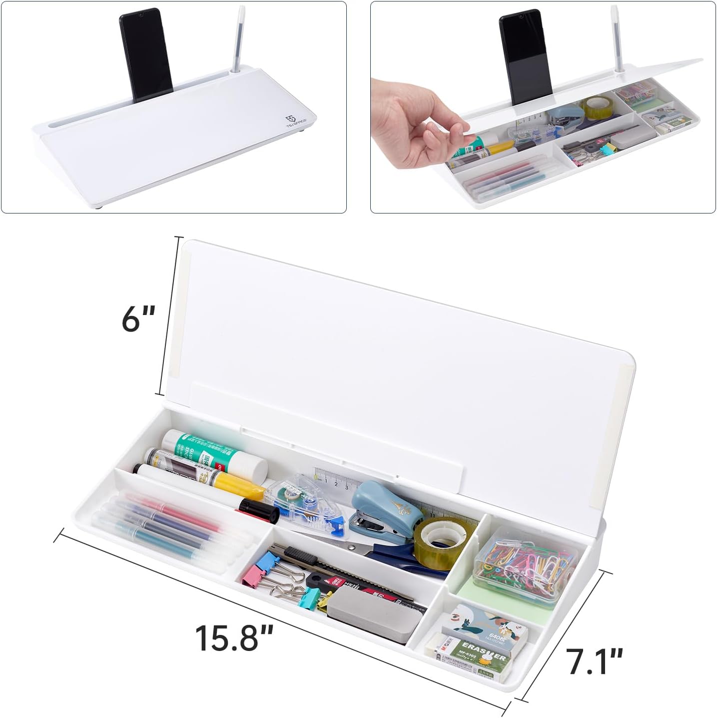 TSJ OFFICE Small Desktop Whiteboard -Glass Dry Erase Board Computer Keyboard Stand White Board Surface Pad with Drawer, Desk Organizers with Accessories for Office, Home, School Supplies