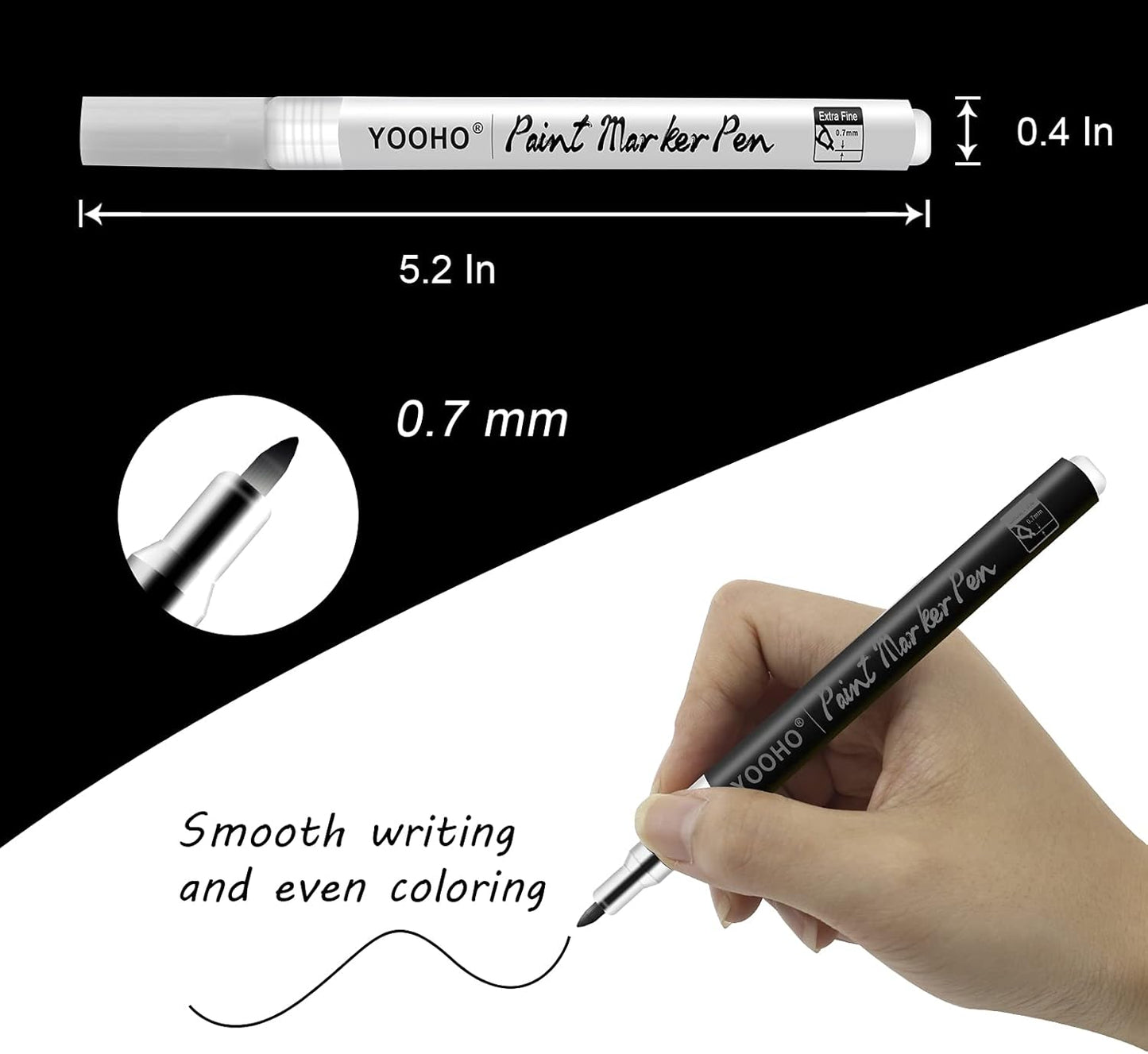 Paint Pen White Black Acrylic Marker Set for Rock Wooden Tire Metal Leather Glass Painting, 0.7mm Fine Point Quick Drying (3pcs Black +3pcs White)