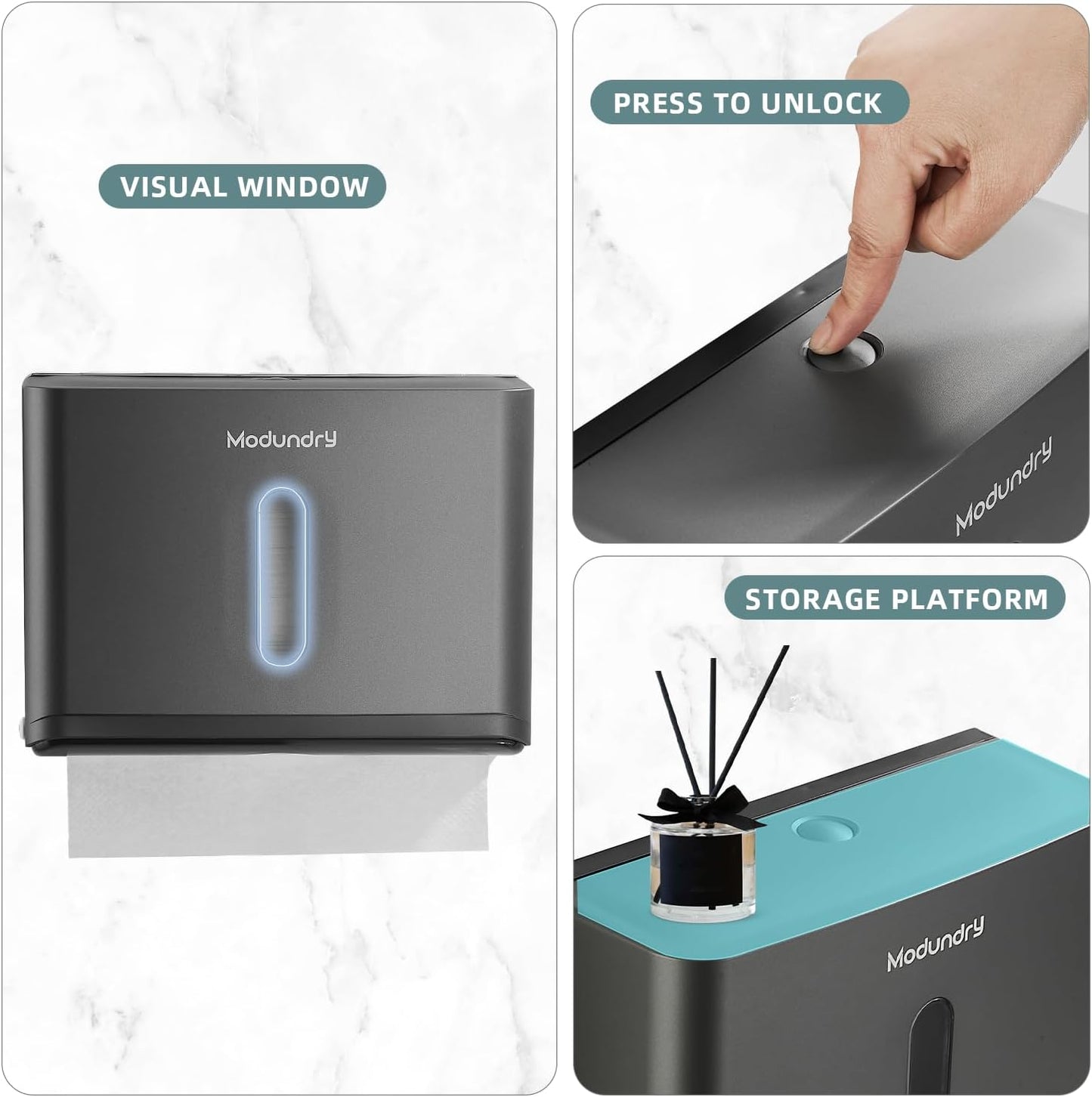 Paper Towel Dispensers Wall Mount: Adhesive Paper Towel Holder for Z Fold, No Drilling Install, Compact Hand Towel Dispenser for Home Bathroom, Restroom, Office, Grey