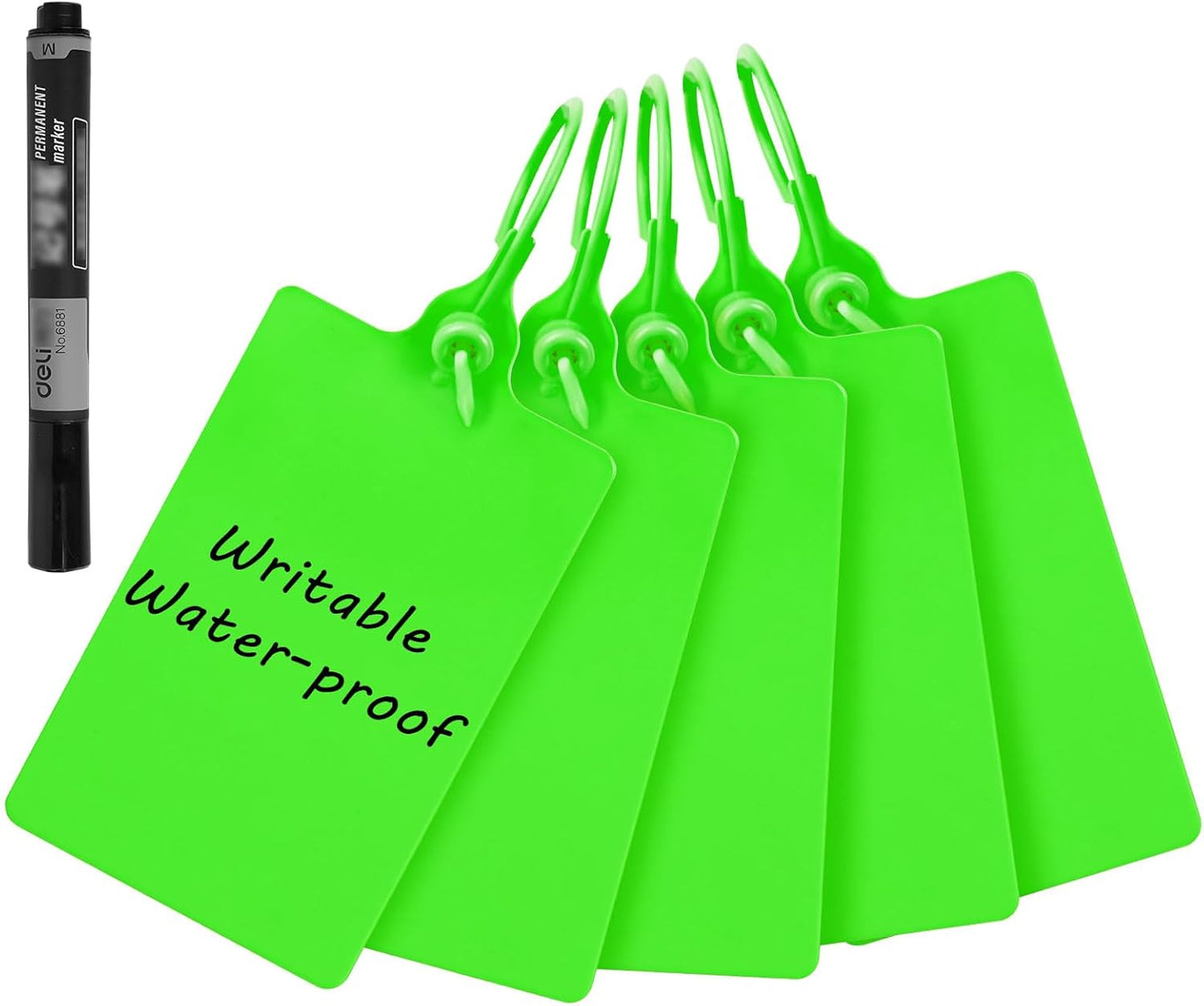100 Plastic Tags Waterproof Tags for Labeling Shipping Tags Shipping Labels Security Tamper Seals Hanging Tags Writable Marker Ties Storage Tag with One Marker Pen (Green)