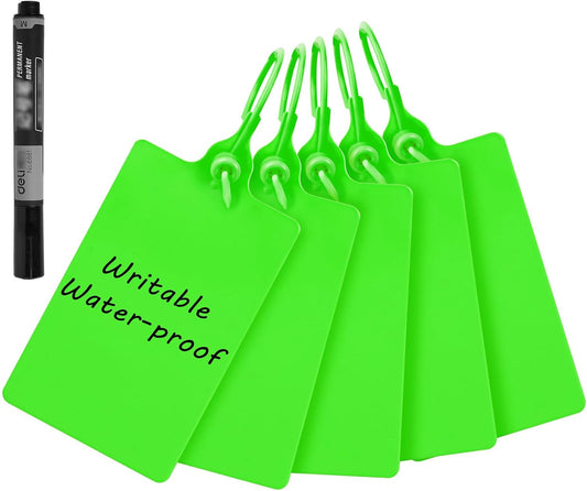 100 Plastic Tags Waterproof Tags for Labeling Shipping Tags Shipping Labels Security Tamper Seals Hanging Tags Writable Marker Ties Storage Tag with One Marker Pen (Green)