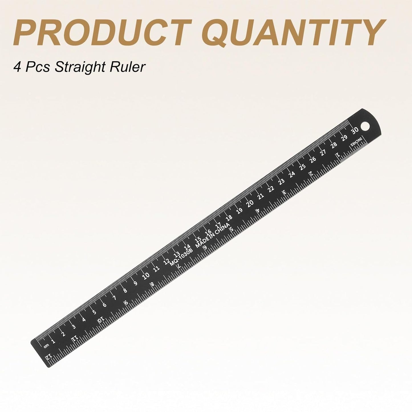 HARFINGTON 4pcs Metal Straight Ruler 30cm Metric SAE Aluminum Alloy Measuring Rulers Scale Tool with Hole for Measure Study Reading Classroom Office, Black