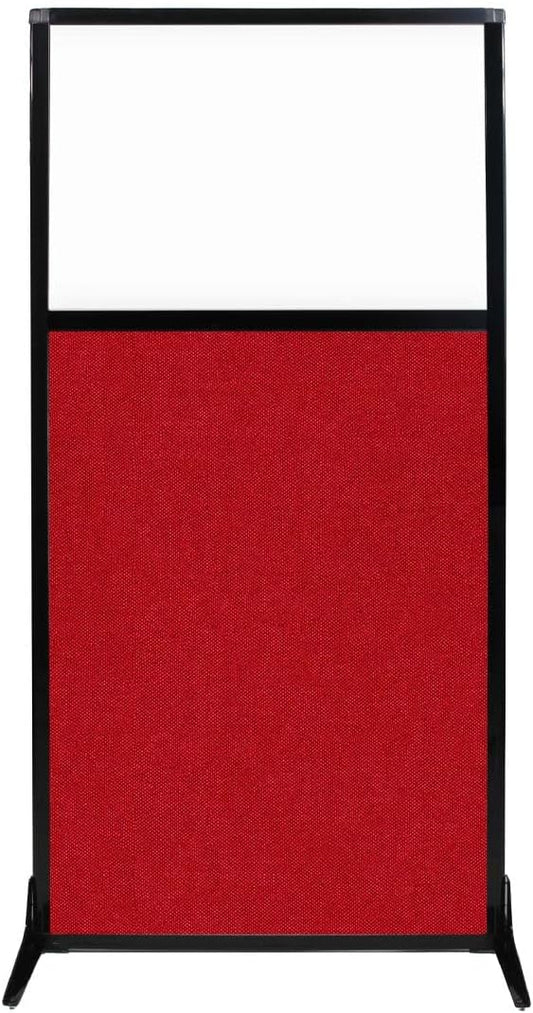 Versare Workstation Partition | Portable Wall Divider | Modern Office Cubicle | Free Standing Privacy Screen | Flexible Work Space | 33" x 70" W/Window, Red Fabric Panels