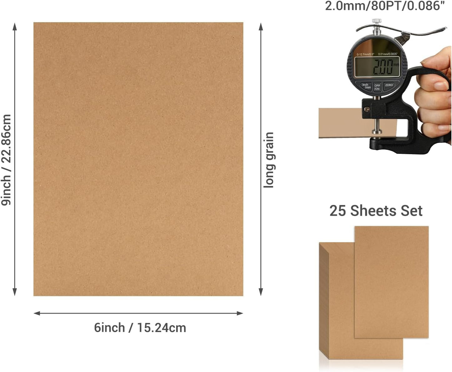 25 Pcs Book Board, Binder Board, Cover Board, Heavy Duty Chipboard for Book Binding, DIY Cardboard (Brown, 9 x 6 Inch 80PT)