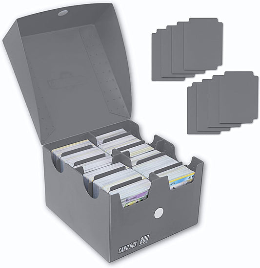 Trading Card Storage Box 800 - Grey | Card Box 800+ holds standard 35pt cards | 4-in-1 Compartments| Strong Double Wall Design | 8 dividers | Sports & Baseball Card Deck Box - Grey