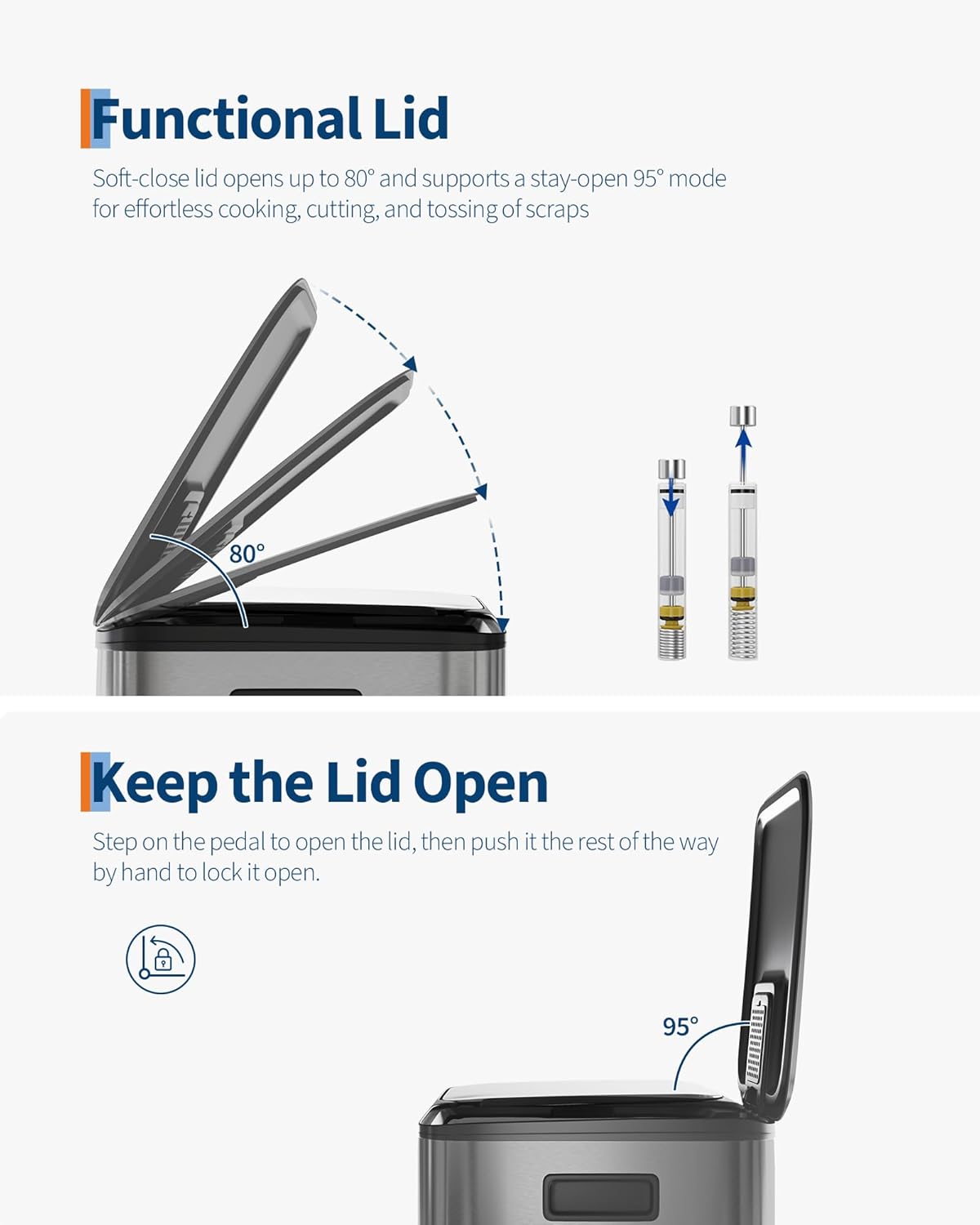 GarveeHome 2 x 10.6 Gallon Stainless Steel Double Trash Can with Lid for Kitchen, Large Dual Trash and Recycle Bin Combo, Step-on Kitchen Metal Garbage Cans, PP Inner Buckets, Liner Rim, Matte Grey