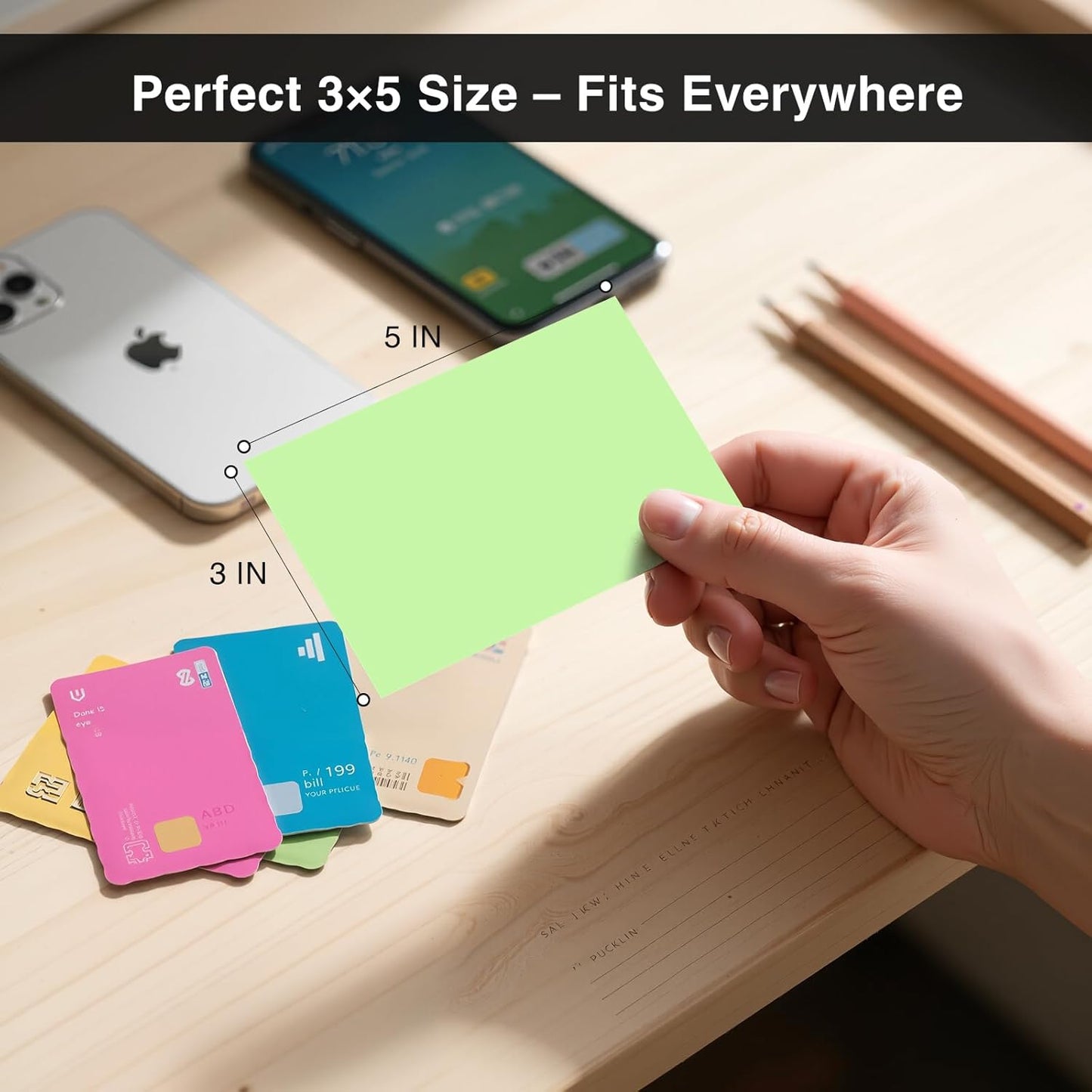 300 Count Blank Index Cards 3x5 Inch Green Flash Cards Colored Cardstock, Unruled Note Cards Study Card Portable Learning Flashcards Ideal for Note Taking, Art Sketching, Office & School Supplies