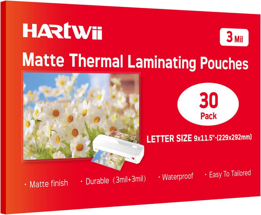 Matte Laminating Sheets 9 x 11.5 Inches, 3 Mil Thick, 30 Pack,Clear Anti-Glare 8.5 x 11 Matte Thermal Laminating Pouches for Letter Size (30)
