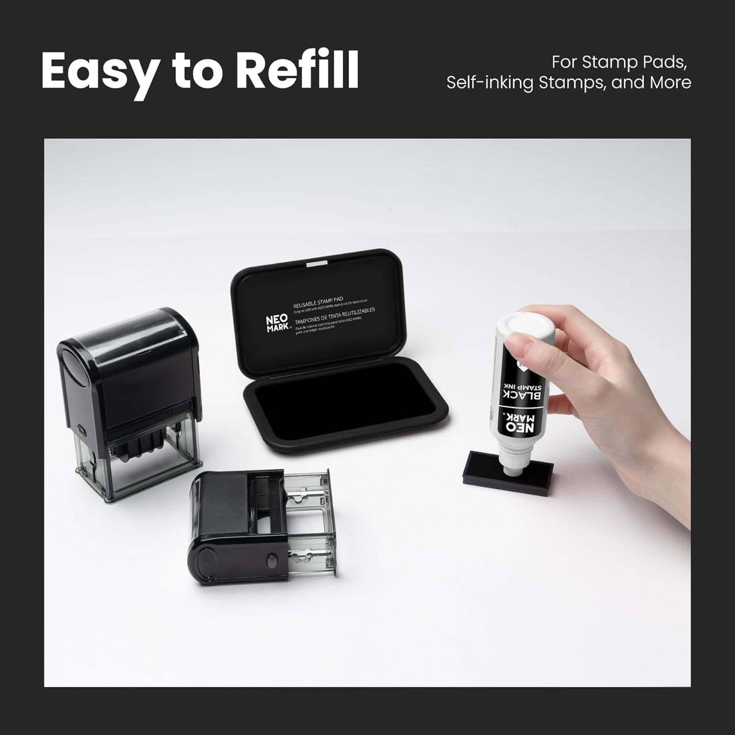 Premium Stamp Ink, Quick-Drying & AP-Certified Non-Toxic Refill Ink for Self-Inking Stamps, Date Stamps and Stamp Pads (Black, 2oz)