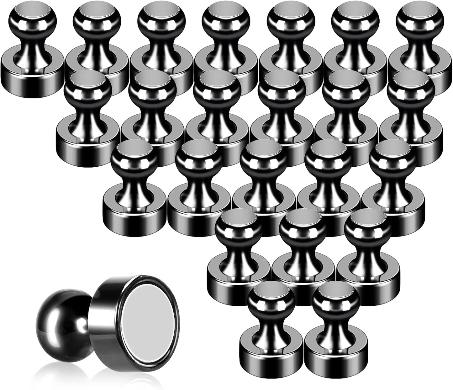 Pack of 24 Black Fridge Magnets Strong Refrigerator Magnets Push Pins Magnets for Whiteboard Office Classroom Map Kitchen Office Locker