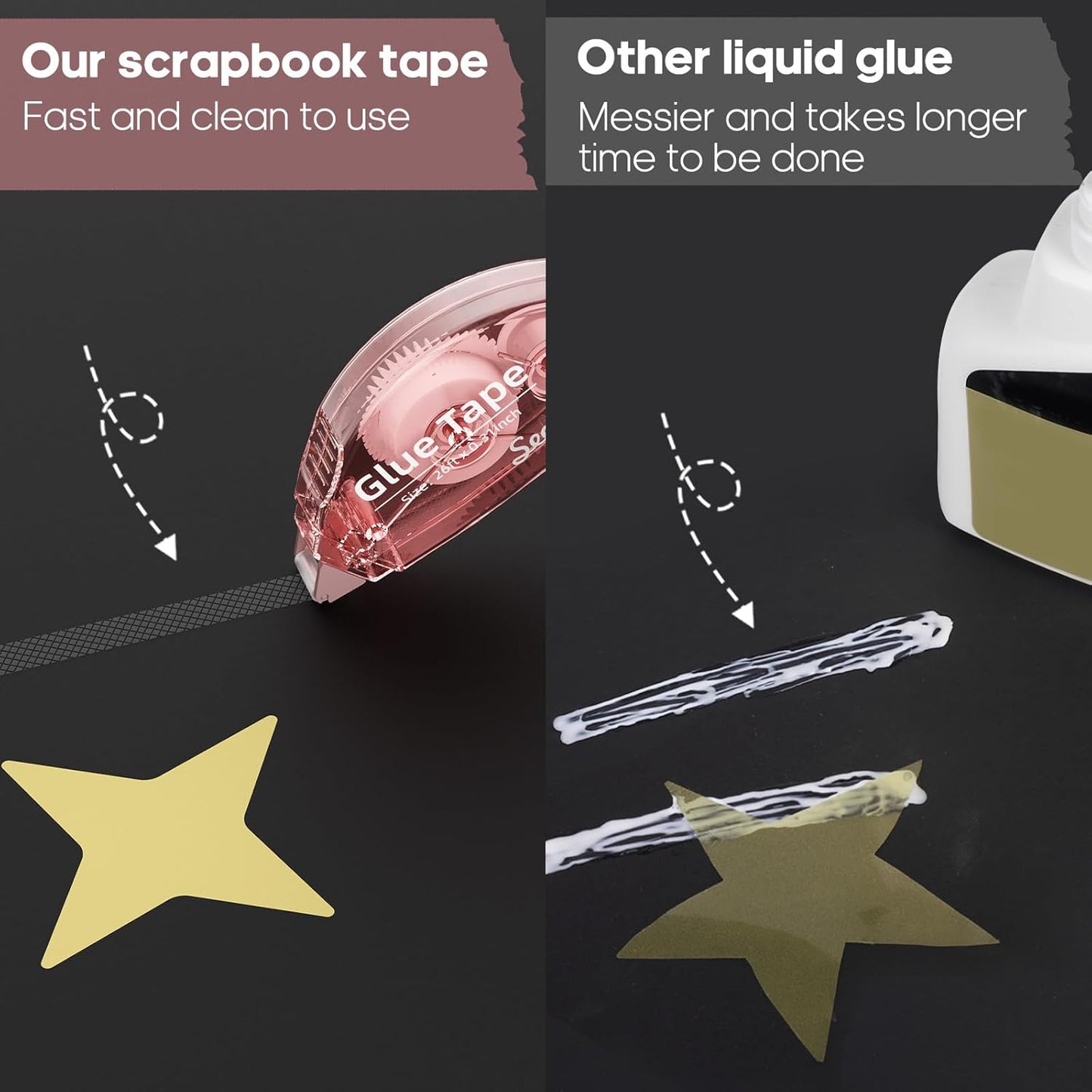 8 Pack Scrapbook Tape, Double Sided Tape for Crafts, Adhesive Glue Runner for Scrapbooking Journaling Supplies, Glue Roller for Kids and Adults School Office Teacher Supplies, 0.3IN x 26FT