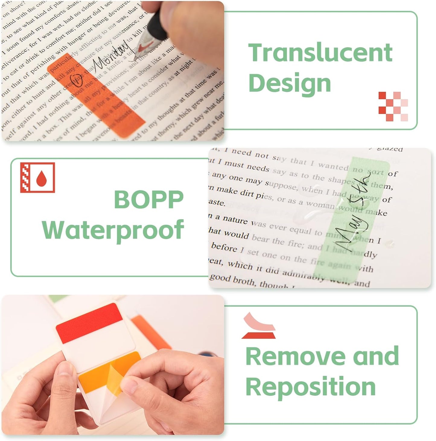 KICNIC 2 Inch Sticky Tabs Index Tabs 480 Pieces, Colored Reading Tabs Self Adhesive, Arrow Flags Pages Markers for Binder, Books, File Folders and Notebook [12 Colors] Writable, Repositionable