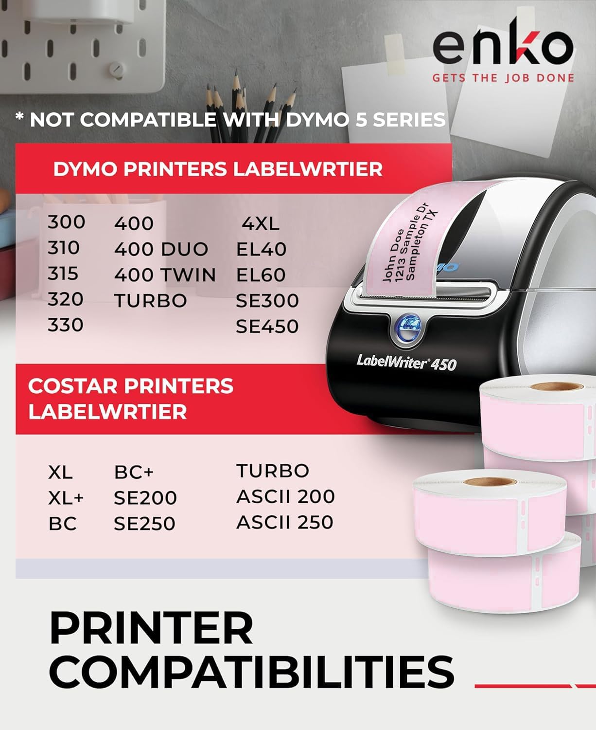 enKo [6 Rolls, 2100 Labels] Address, Shipping & Barcode Labels 30252 - Pink (1-1/8" x 3-1/2") Compatible for Dymo LabelWriter