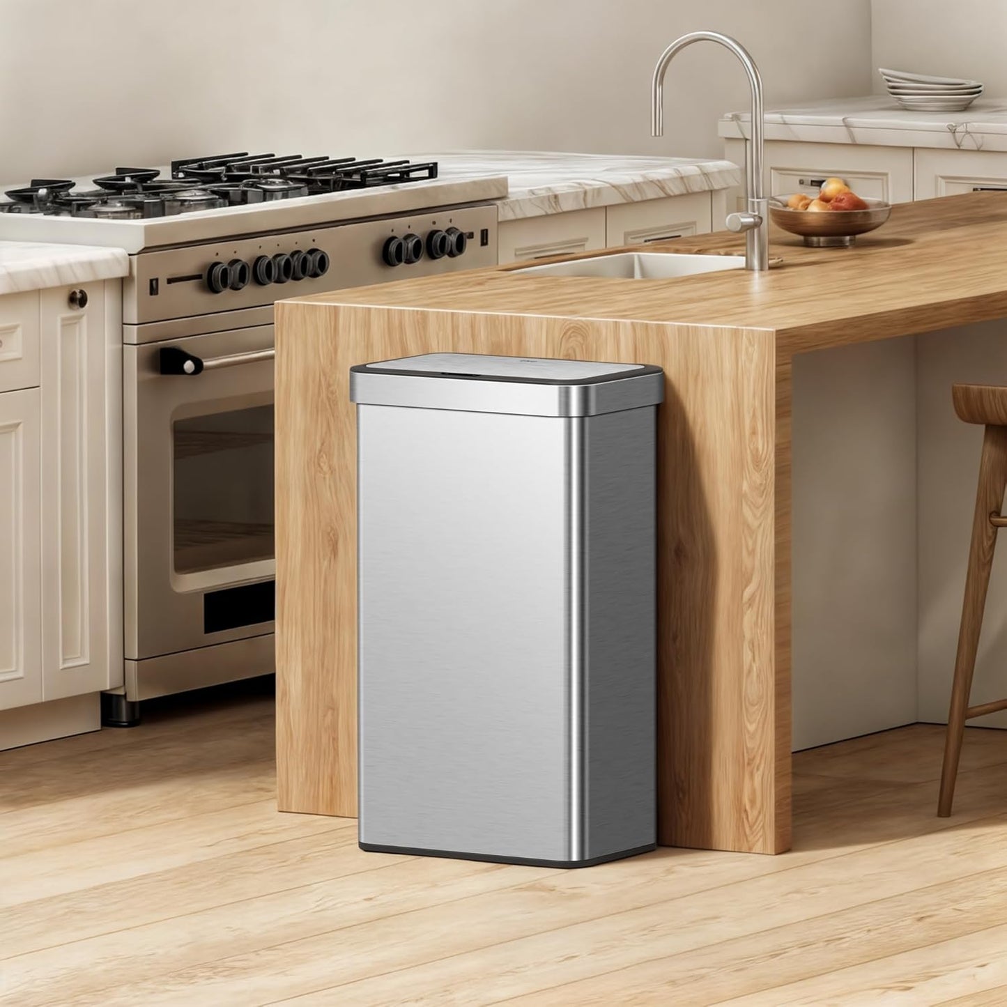 EKO Nova Sensor Trash Can, 21 Gallon/80 Liter Stainless Steel Rectangular Touchless Motion Sensor Trash Can, Matte Metallic