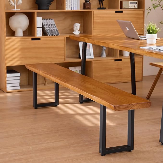 "Durable Solid Wood Top Bench with Sturdy Metal Legs – Versatile Dining & Office Seating - Multi-Size Options Ideal for Living Room, Dining Room, and Home Office" (dark yellowbench, 78.74in)