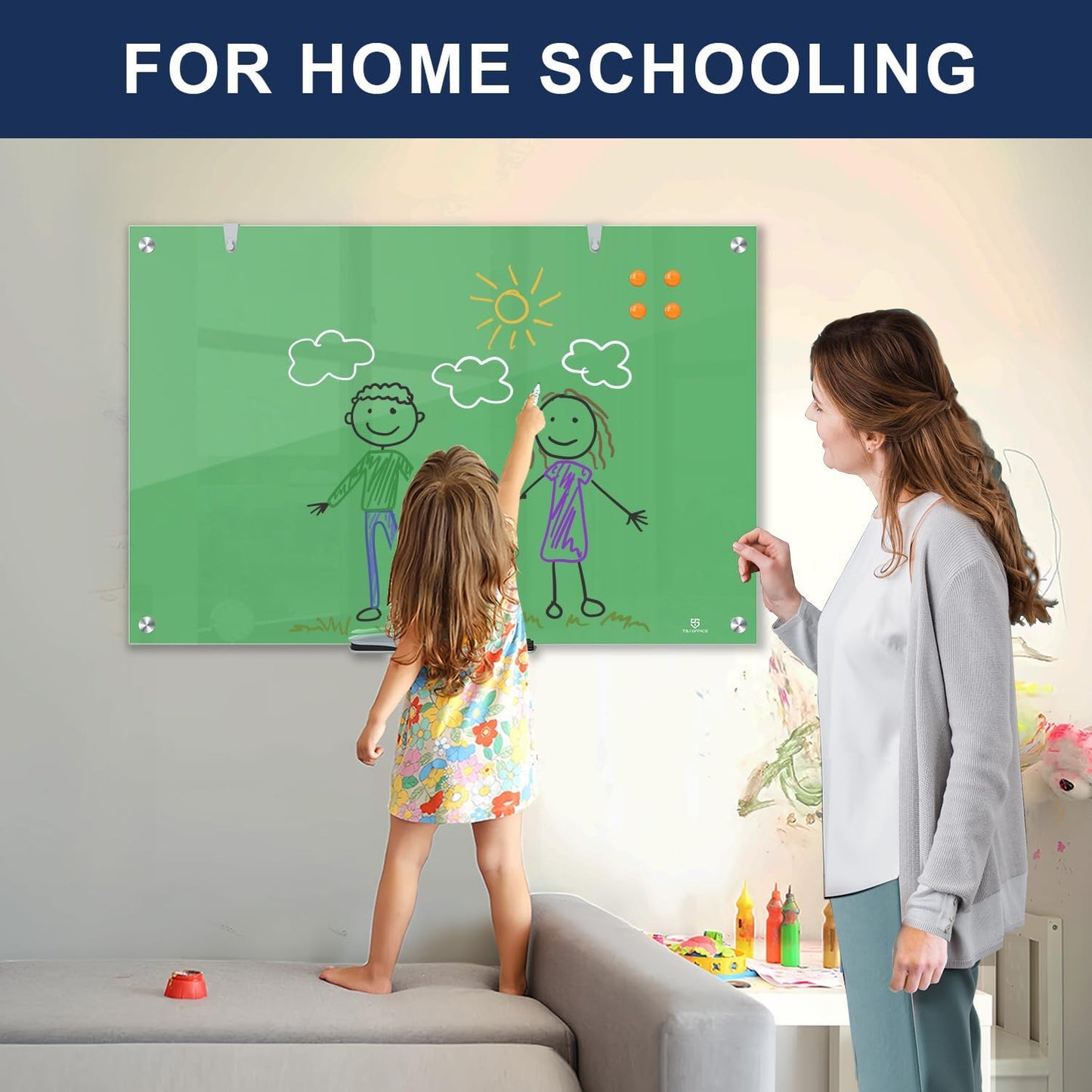 TSJ OFFICE Glass Dry-Erase Board - 36 x 24 Inches Wall Mounted Magnetic Whiteboard, Large Frameless Glass White Board for Office, Home & School, Green