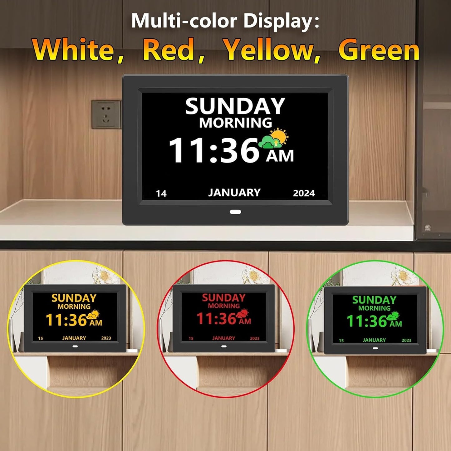 10 Inch Digital Clock with Day and Date for Elderly Alzheimer's Clock Customizable Alarms 3 Display Modes Large Font Alarm Clock for Seniors Auto DST