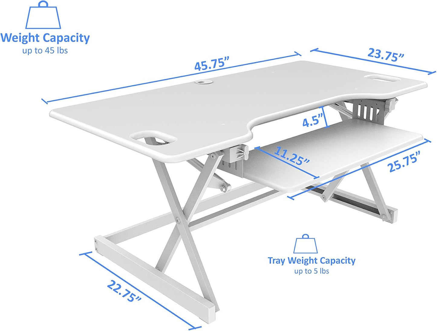 Rocelco 46" Large Height Adjustable Standing Desk Converter with Double Monitor Mount BUNDLE - Quick Sit Stand Up Computer Workstation Riser - Retractable Keyboard Tray - White (R DADRW-46-DM2)