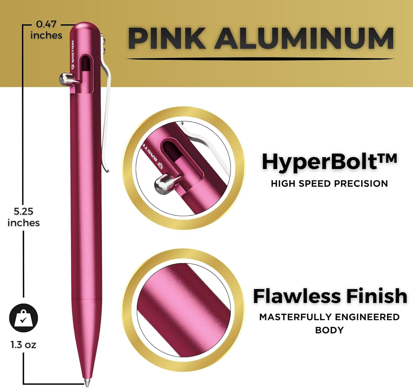 BASTION® Luxury Bolt Action Pen, Durable Professional Ballpoint Pen with Fine Tip, EDC Pen, Ink Refillable Pen for Birthday Gift, Travel Pen for School and Work