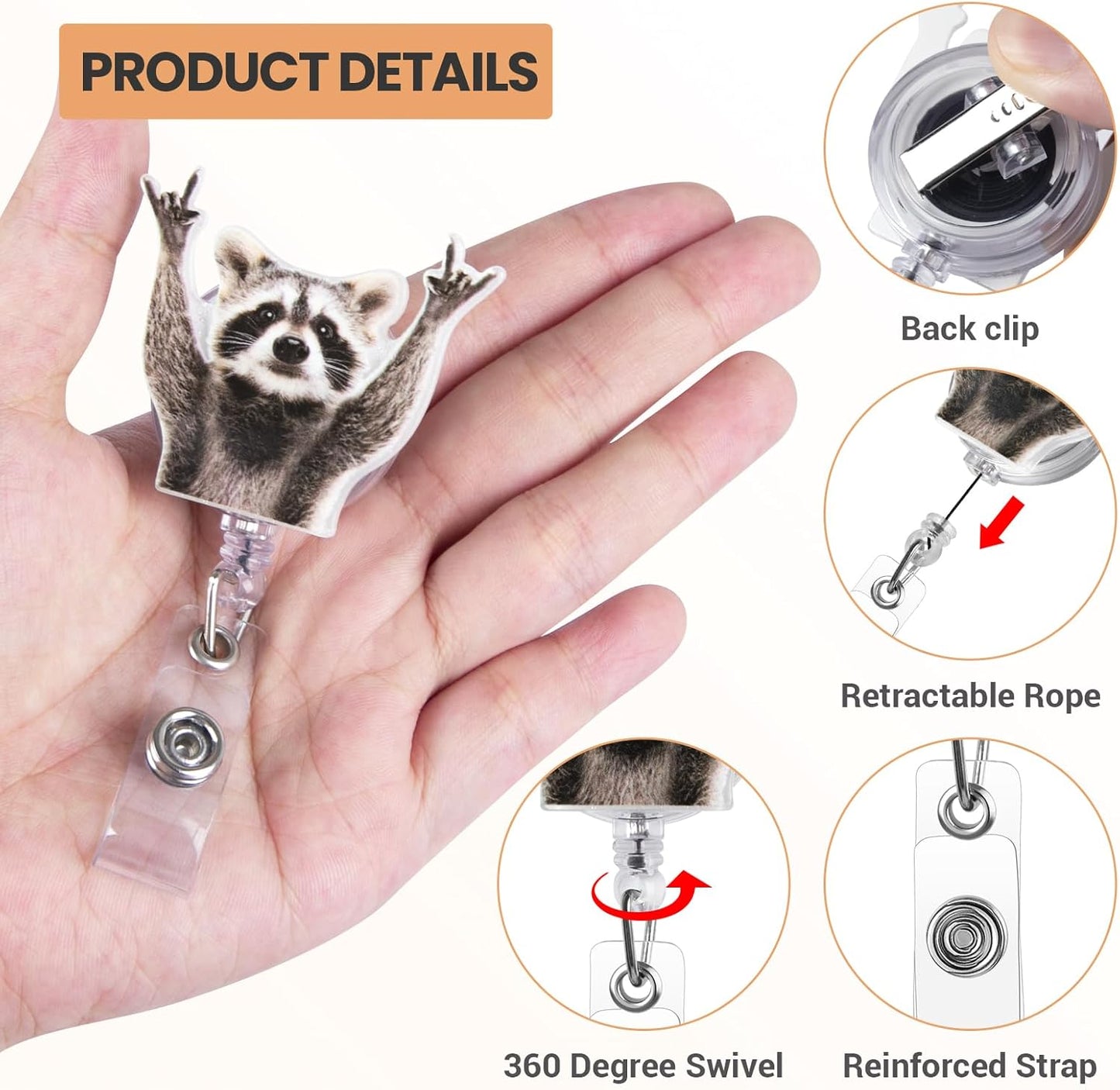 Cute Badge Reel, Funny Raccoon Badge Holder, Nurse Name Badge Reel with Retractable Clip, Medical Worker ID Card Holders, Pediatric Nursing Accessories for Nurse Doctor Student Teacher Office