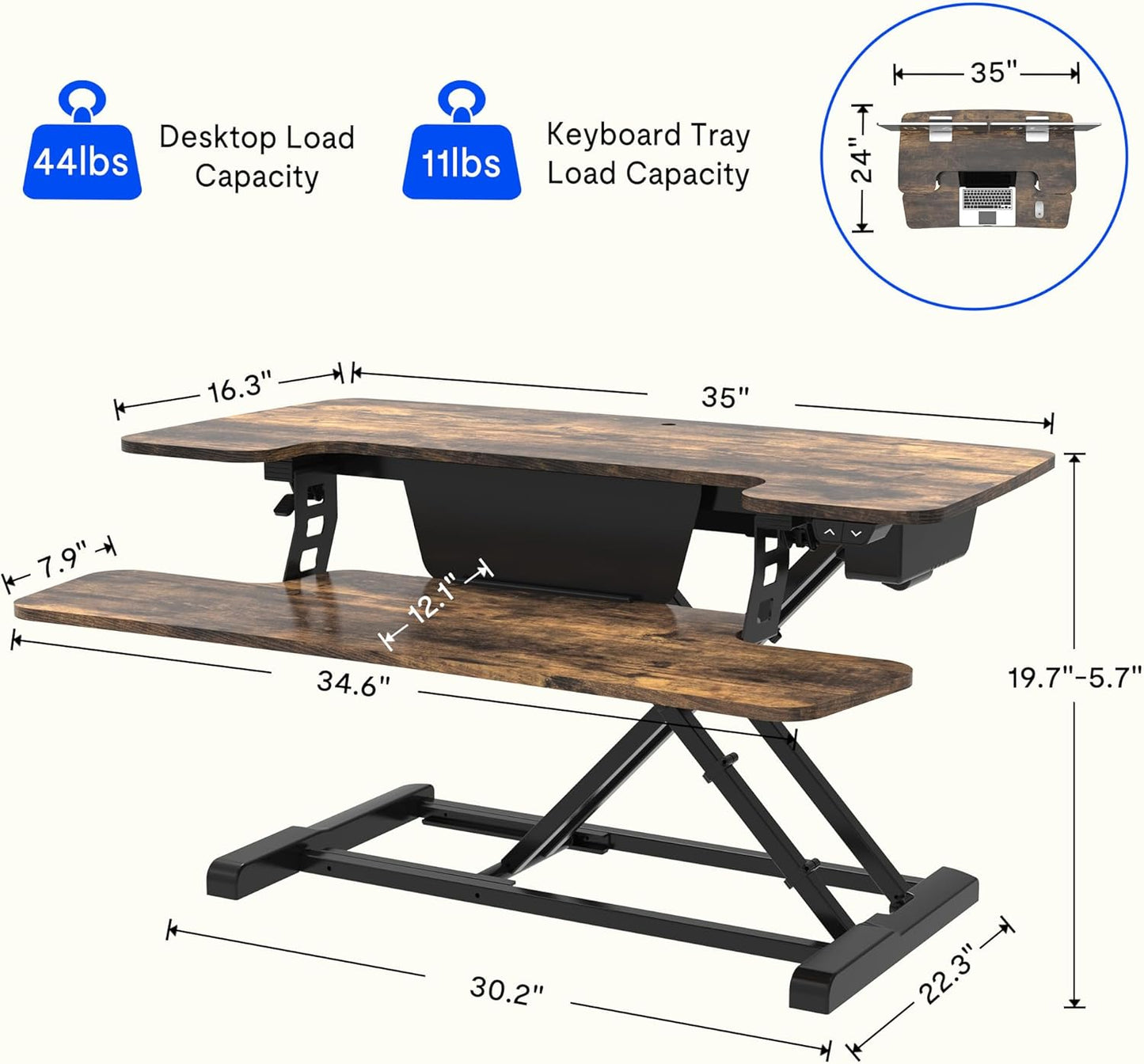 FLEXISPOT Electric Standing Desk Converter, 36'' Height Adjustable Motorized Desk Riser for Computer Monitors & Laptop Workstation, Rustic Color