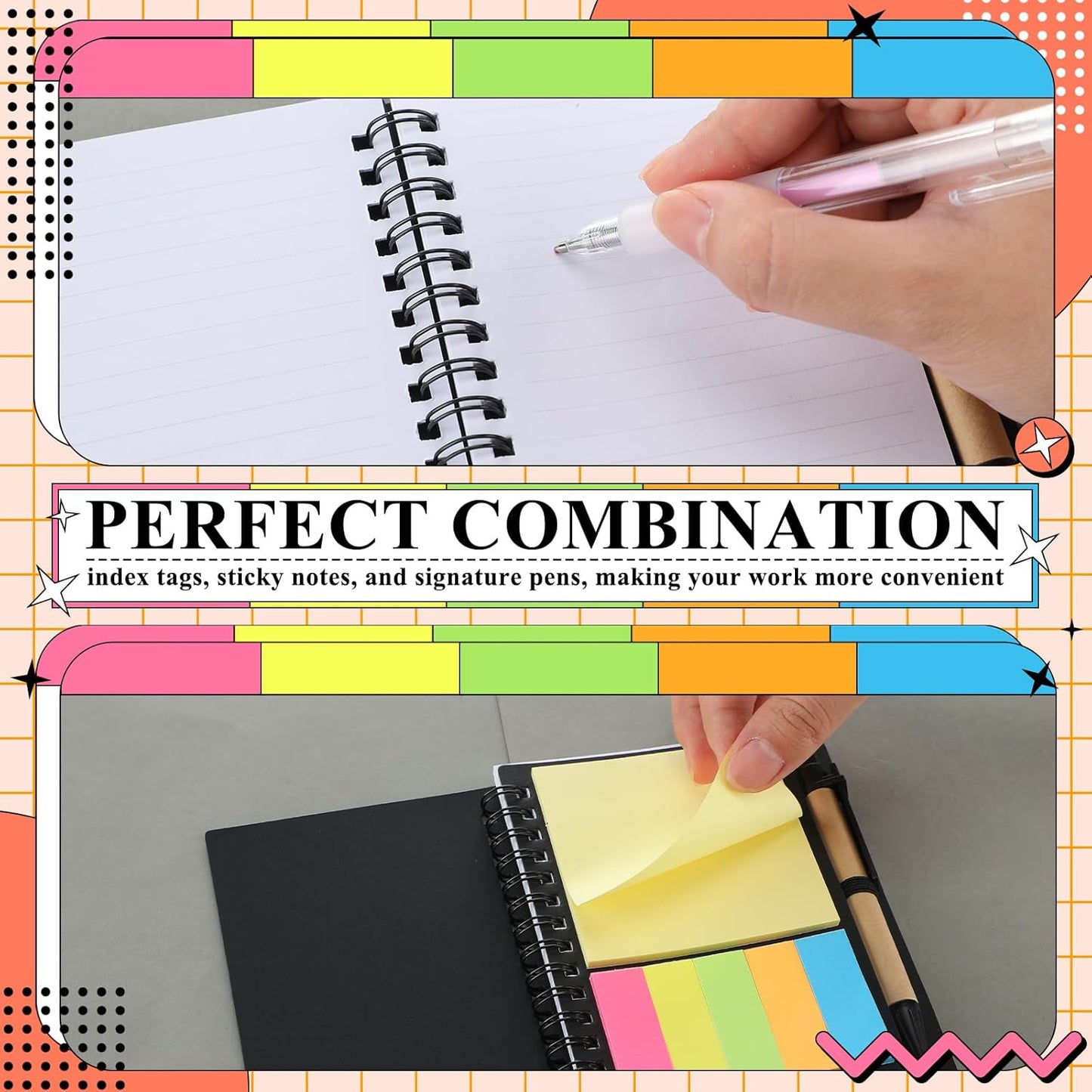 Qilery 10 Pack Lined Spiral Notebook Small Notepad and Pen Set Steno Pads Lined Notepad Black Pocket Notebook for Business Office School Supplies