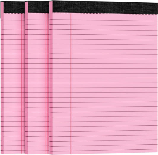 3pcs Legal Pads 8.5 x 11, Notepads 8.5 x 11 Inch, Pink Note Pads Clear Print Writing Pads of Paper, Memo Pads , Perforate Legal Notepads Paper , Wide Ruled Lined with Sturdy Back,30 Sheets/Pack