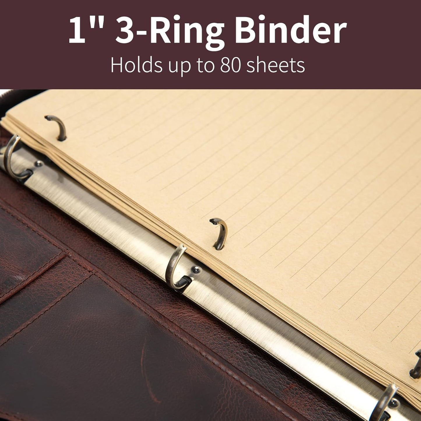3 Ring Binder Genuine Leather Portfolio, Front Pocket, 8.5 x 11 Legal Pad Padfolio for Men and Women, Zippered Notepad Laptop Organizer, Business Executive Work Folio, Dark Brown, Oil Tanned