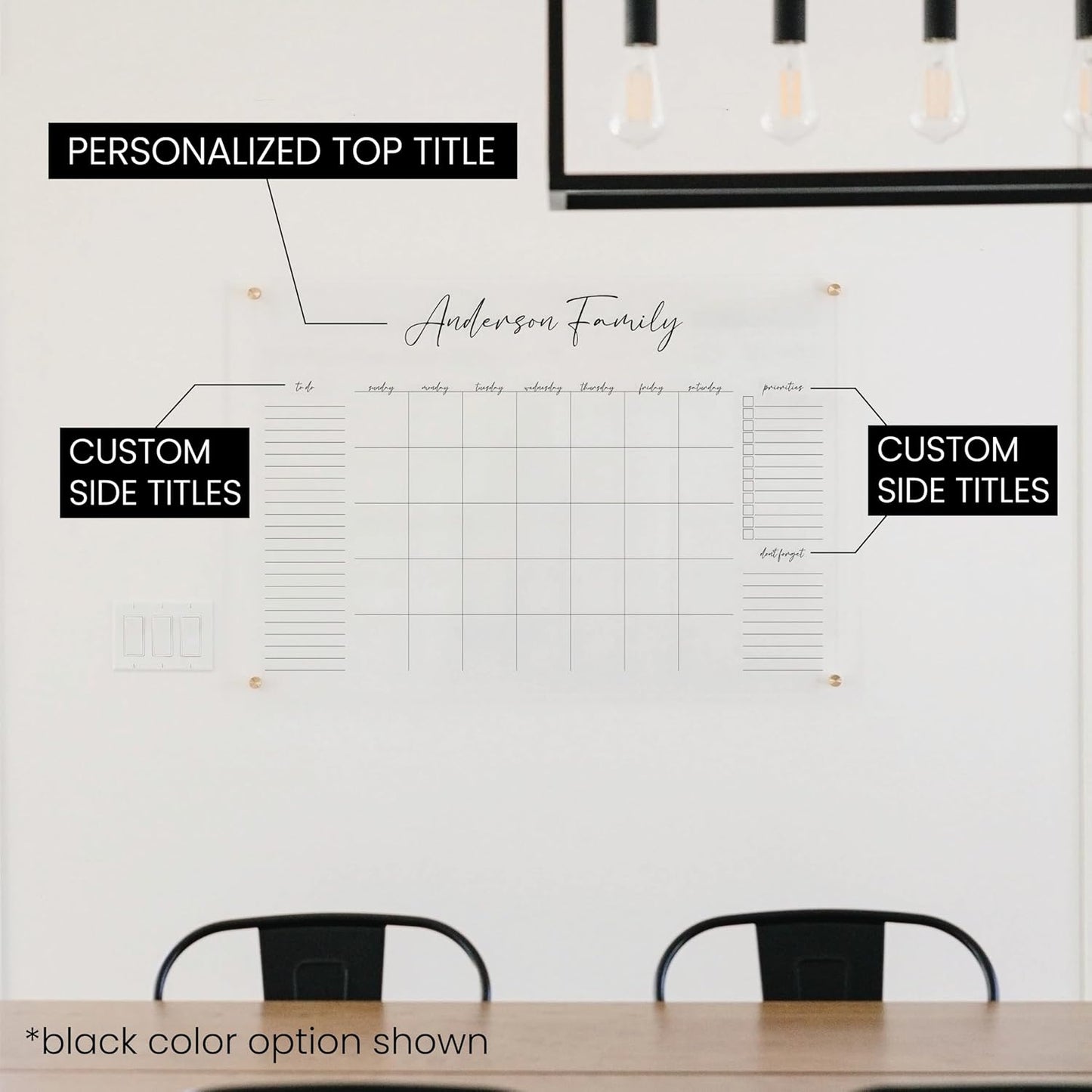 Personalized Clear Acrylic Calendar for Wall, Calendar Whiteboard for Wall, Dry Erase Wall Calendar, Wall Calendar Organizer System for Home (Cursive, Grey, 14"W x 11"H)