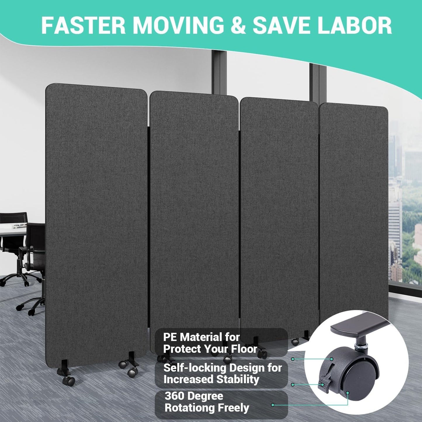 Soundproof Room Divider W/Wheels, 66in Office Dividers for Sound Proofing & Reducing, Sound Proof Dividers for Office Partitions Portable Temporary Wall Acoustic Wall Divider (Cool Grey, 4 Panel)