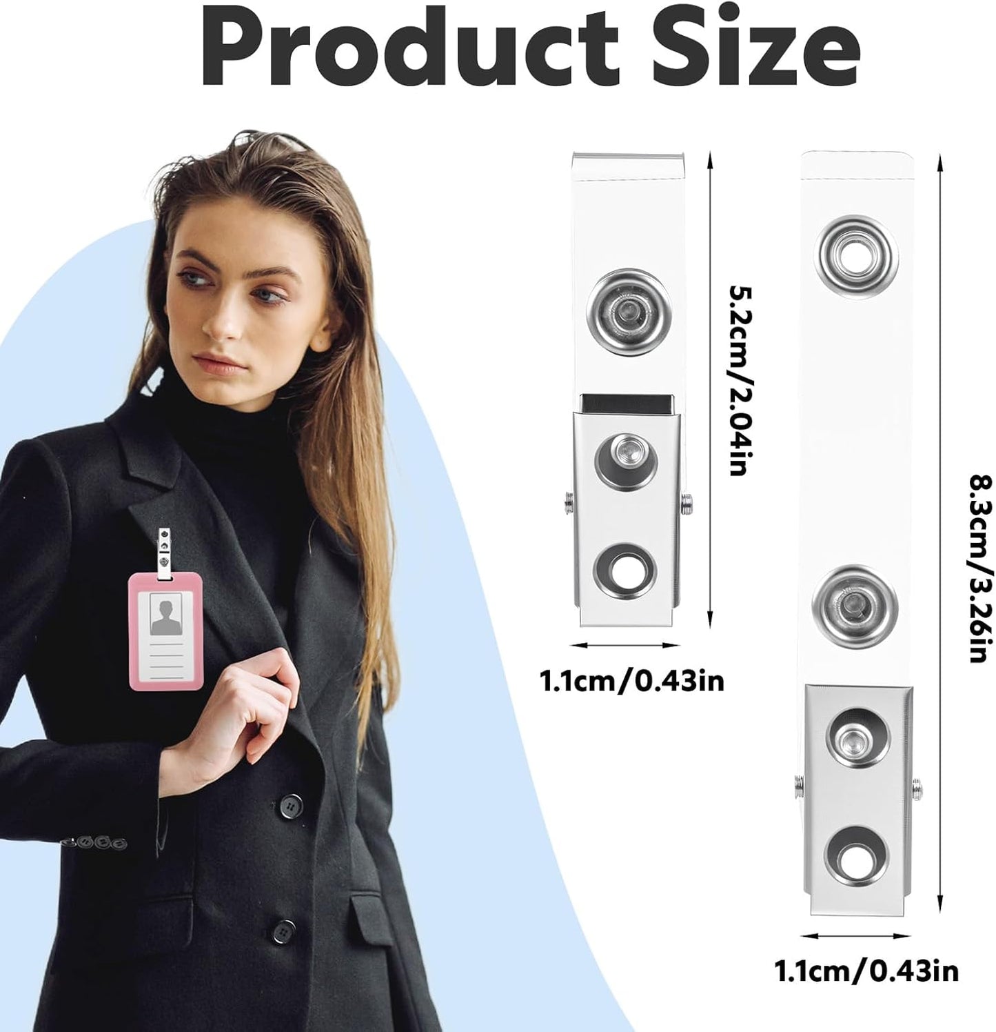 300 Pcs Metal Badge Clips with Clear PVC Straps – Double Hole ID Card Clips for Name Tags, Badge Holders & Office Use