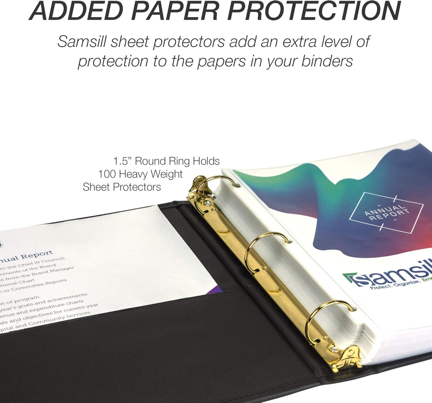 Samsill Classic Collection Leather 3 Ring Binder, Executive Presentation Portfolio, 1.5 Inch (Holds 325 Sheets), Brass Round Ring, Black